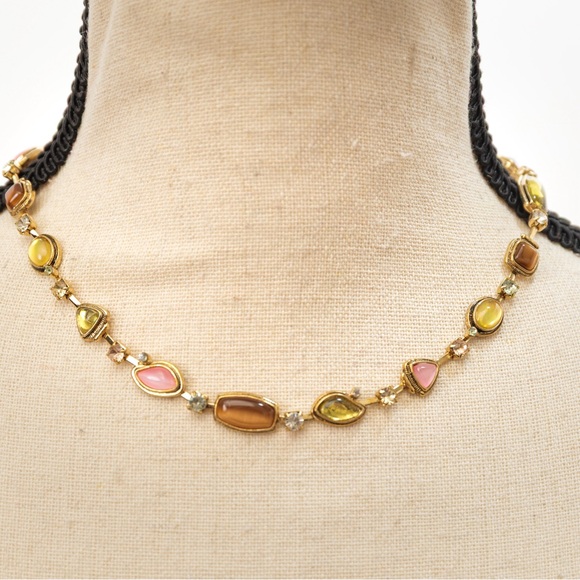Retro colored stone & faux diamond choker necklace Liz Claiborne feminine unique - Picture 1 of 15